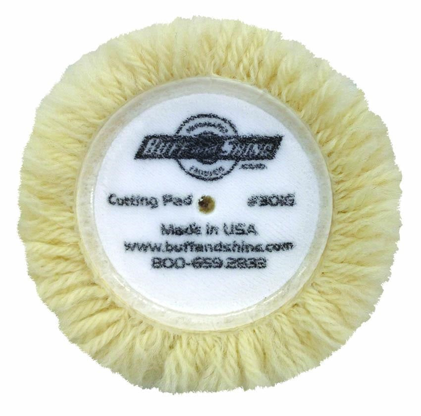 Buff and Shine White Wool Grip Pad 3-inch with durable hook and loop backing.