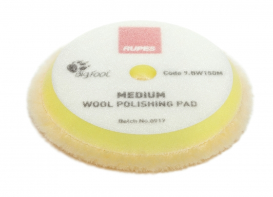 RUPES Yellow Medium Wool Polishing Pad 130-145 mm for smooth polishing.