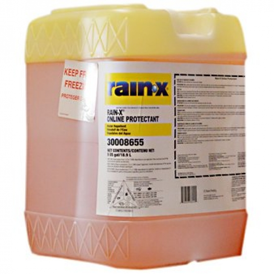 Rain-X Online Protectant 5 Gal container, liquid concentrate for water repellency and shine.