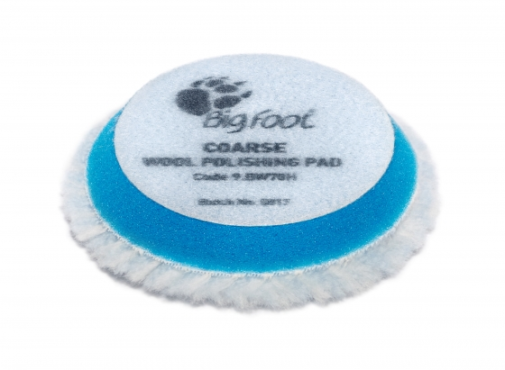 Rupes Blue Coarse Wool Polishing Pad 50-65 mm with dual-density wool for orbital polishing.