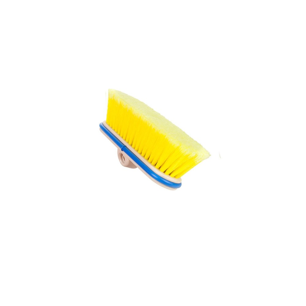 Yellow Nylon Body Brush with flo-thru hole in 9" truck wash block.