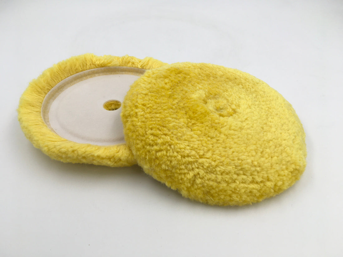 Yellow wool polish pad 6.5 inch by Buff & Shine for light compounding and polishing.