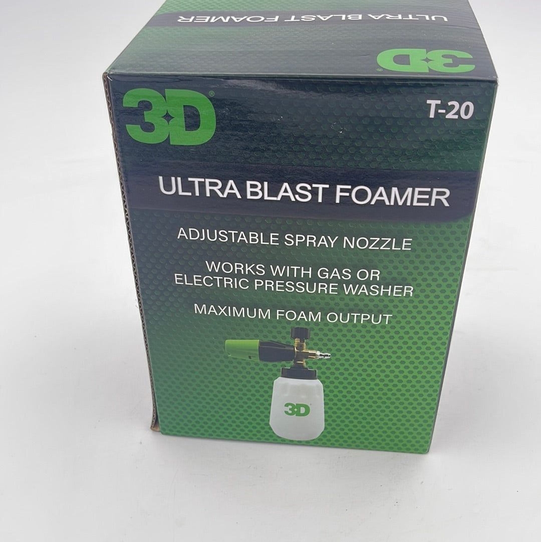 3D Foamer Cannon with adjustable spray nozzle, compatible with gas or electric pressure washers, maximum foam output.