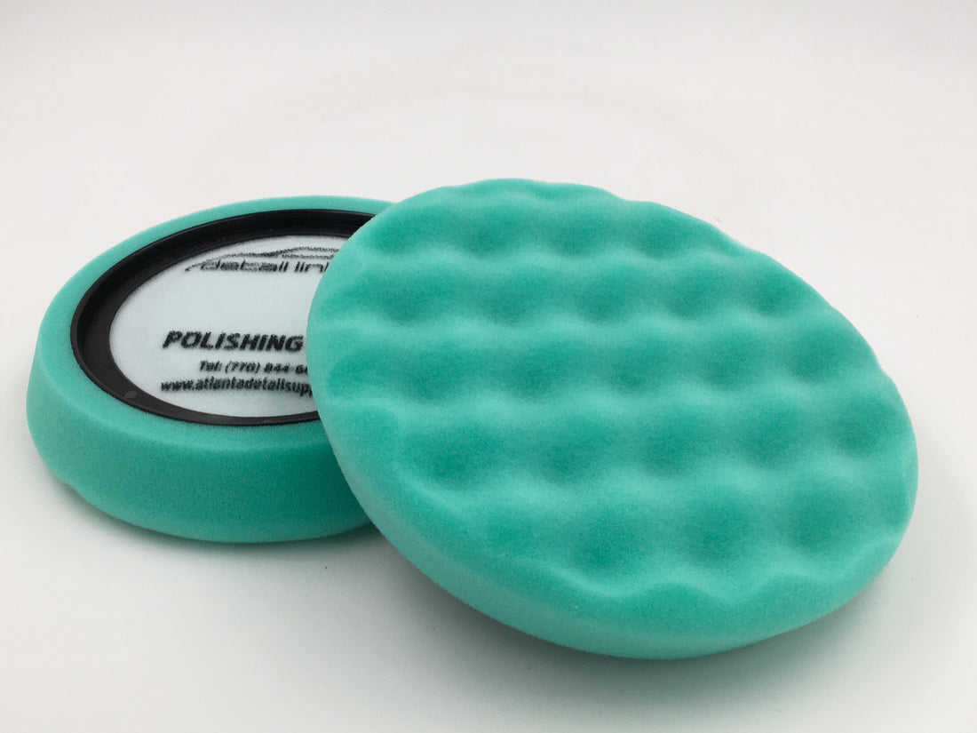 Buff and Shine Green Polish Waffle Faced Foam Pad with Center Ring Backing 7 inch