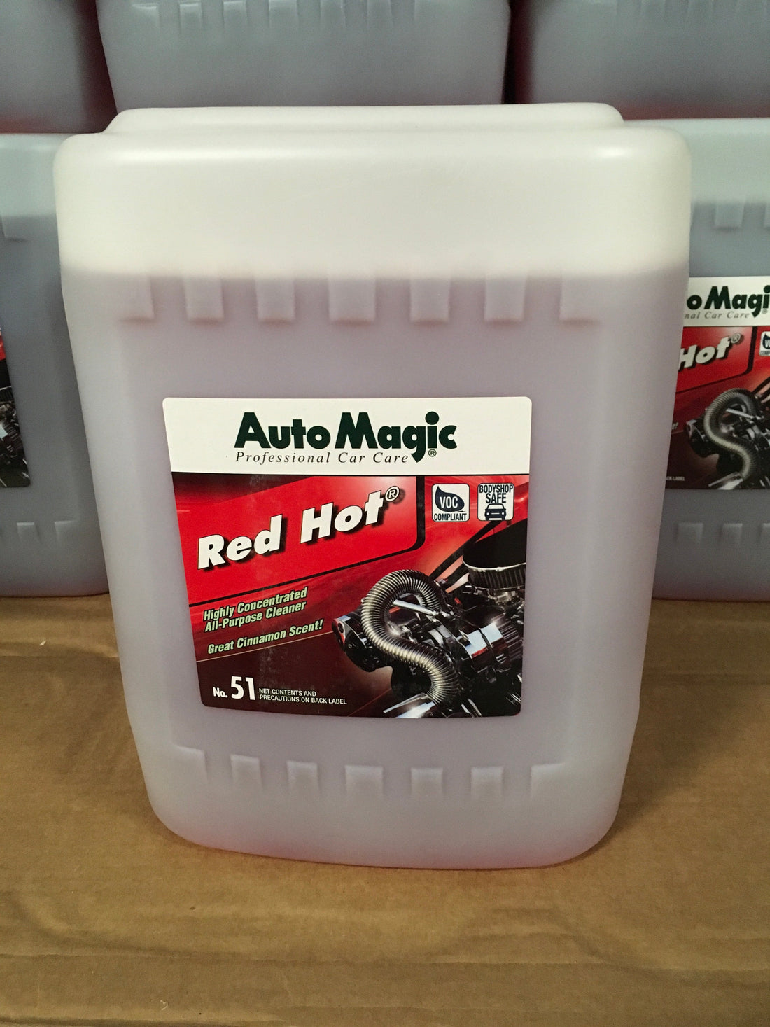 AutoMagic Red Hot All Purpose Cleaner 5 Gal container for heavy duty interior and exterior cleaning.