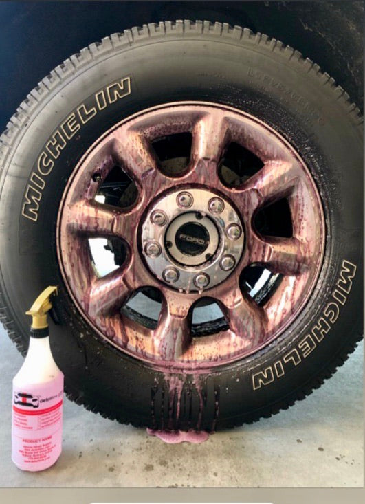 Wheel with Wheel Assassin Iron Remover applied to clean embedded ferrous particles.