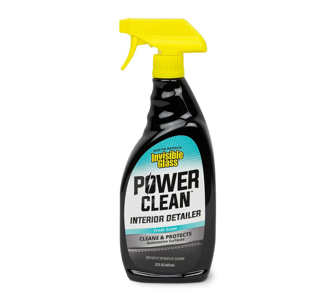 Stoner Power Clean 22oz spray bottle for cleaning and protecting vehicle interior surfaces with UV protection and fresh scent.