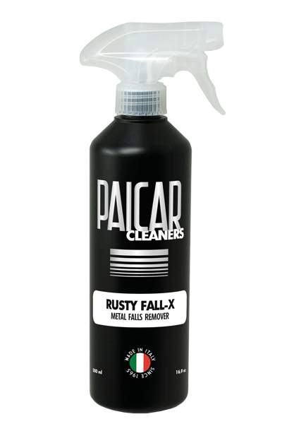 Paicar Rusty Fall-X Remover 16oz bottle, powerful rust and iron residue cleaner.