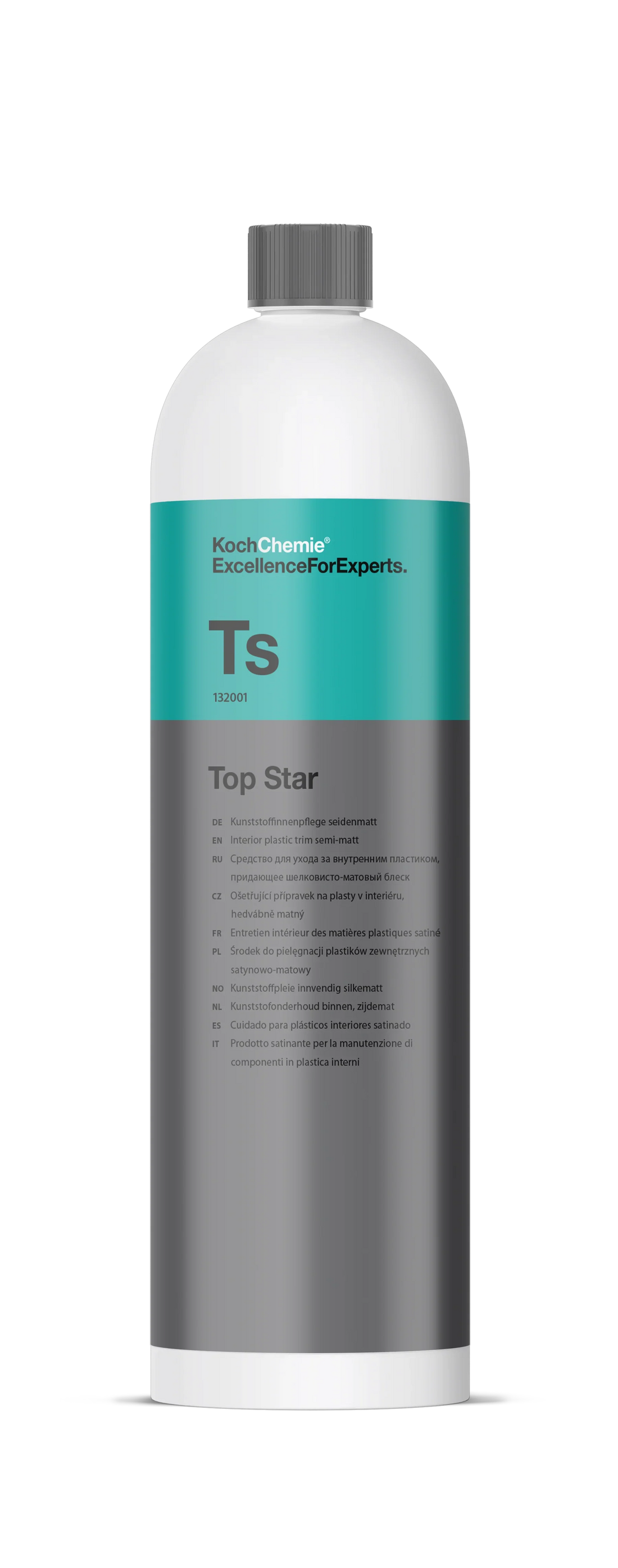 KCX Ts Top Star 1L bottle for deep cleaning and UV protection of plastic and rubber parts.