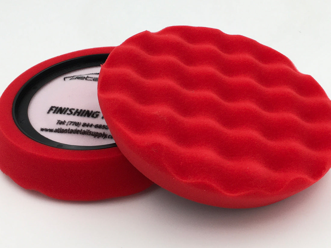 Buff and Shine Red Euro Finish Waffle Faced Foam Pad with Center Ring Backing 7 inch